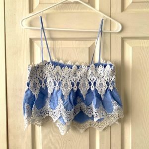 SHEIN Blue and White Crochet Crop Top